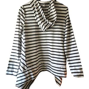 Womens S Black & Gray Striped Academia  Hoodie Cardigan Nautical Jacket